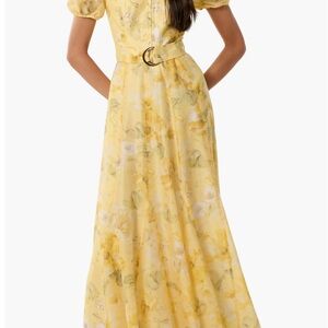 Floral Yellow Maxi Dress with Belt